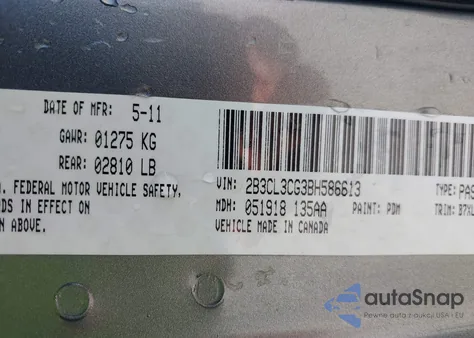 2011 Dodge Charger z USA, uszkodzony, nr VIN 2B3CL3CG3BH586613